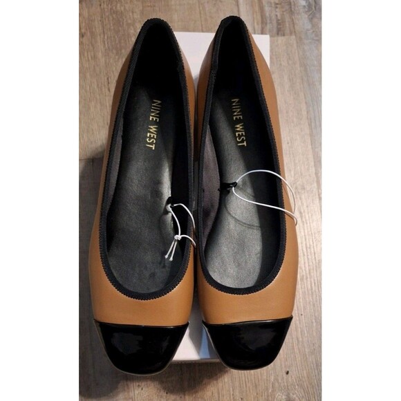 Nine West Wmn's Teland Style Ladies Captoe Slip-On Ballet Flat Pecan & Blk Sz 9 - Picture 1 of 8